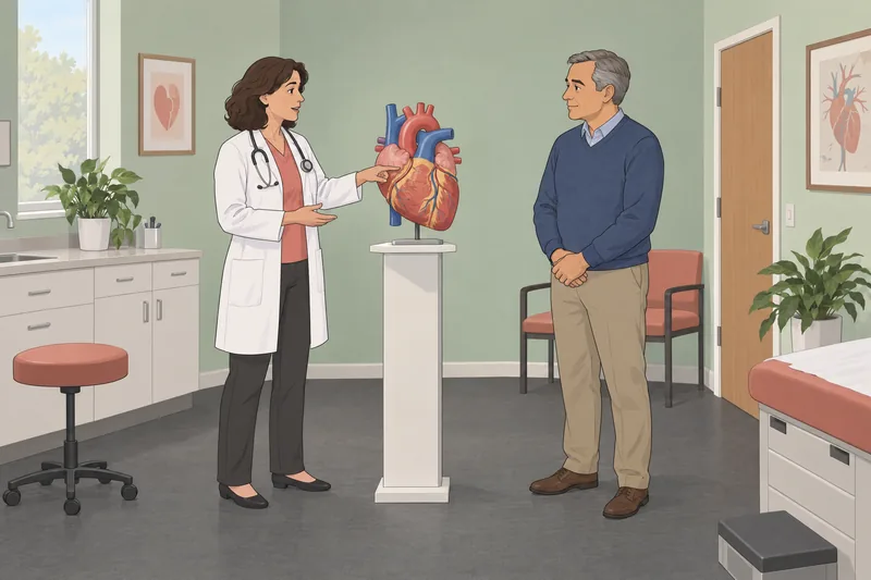 Clinician reviews Coronary Artery Disease with patient.