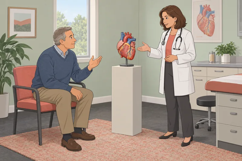Paciente observa cuestionario sobre la salud cardíaca.