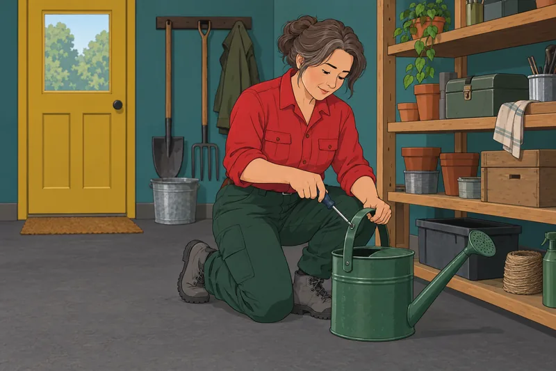 Country Girl Quiz shows careful watering-can repair.