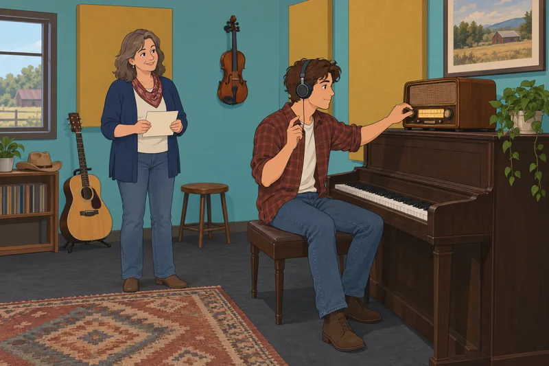 Country Music Quiz follows a radio clue.