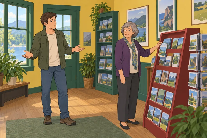 Country Stereotypes Quiz: visitor weighs a travel brochure.