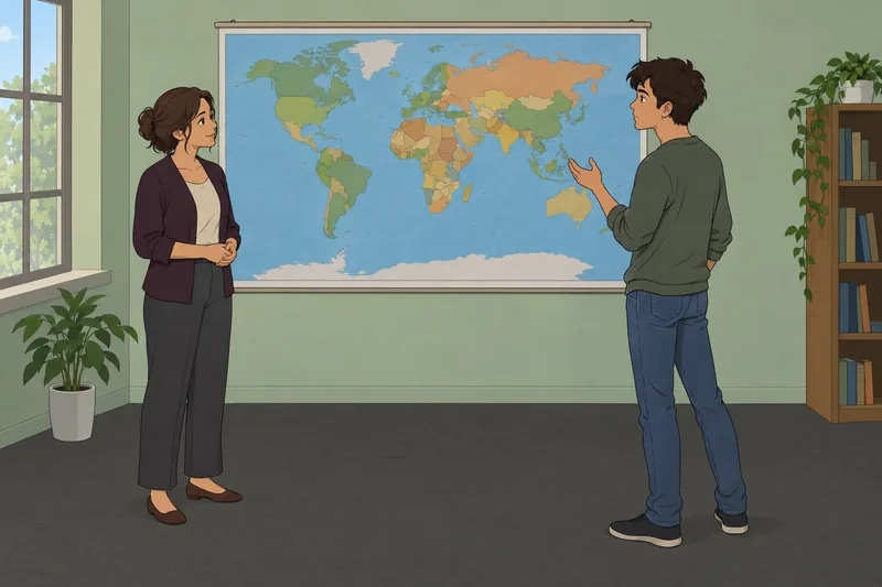 cuestionario sobre estereotipos: una alumna estudia un mapa.