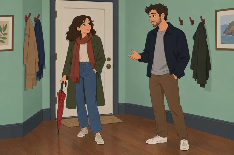 Couples Chemistry Quiz shows a quiet hallway conversation.