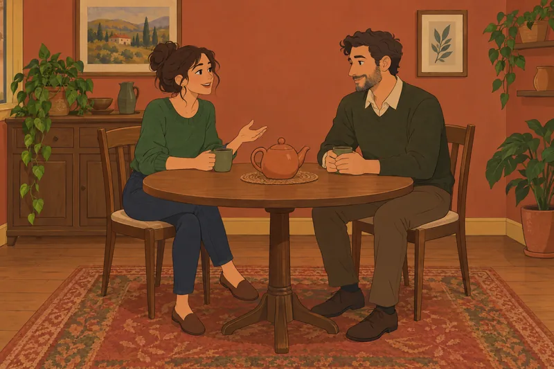 Couples Quiz depicts a calm tea conversation.