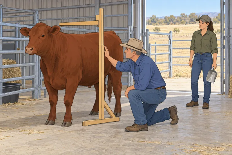 Cow Breed Quiz beside a measuring frame.
