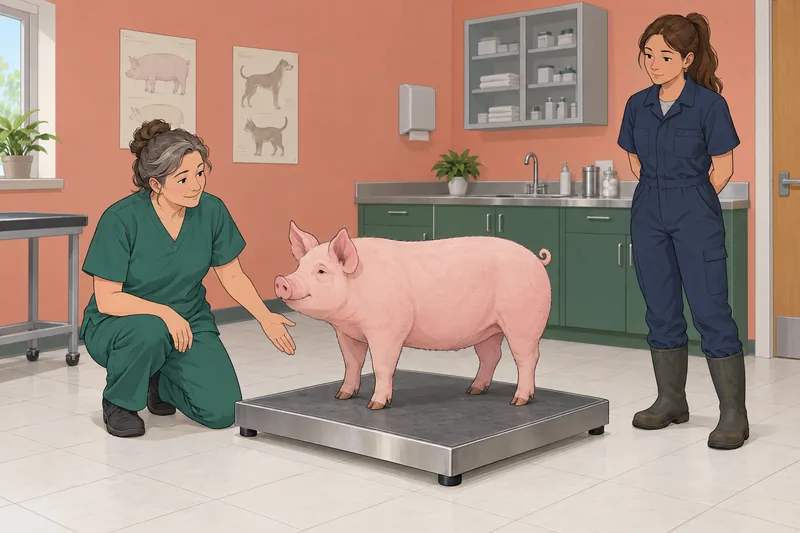 Cow Tiger Sheep appear beside a veterinary scale.