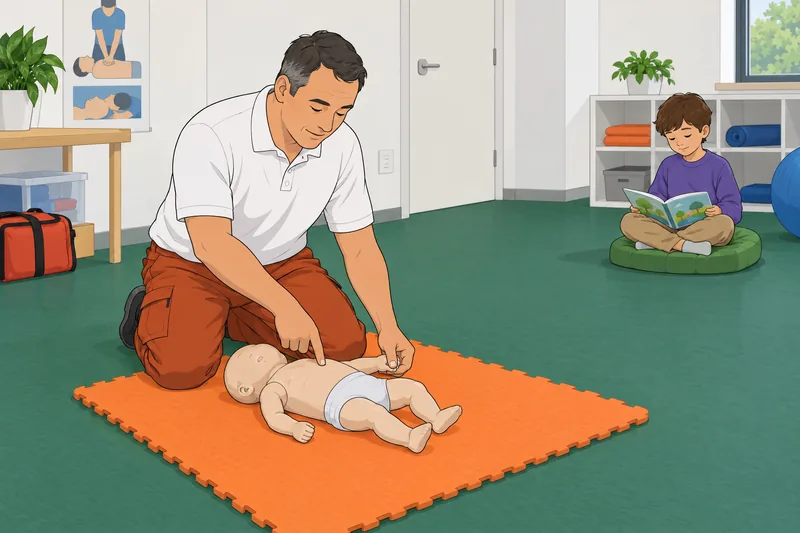 A classroom exercise reviews CPR and BLS.
