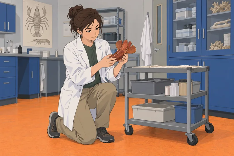 Crayfish Anatomy Quiz examines a detached tail fan.