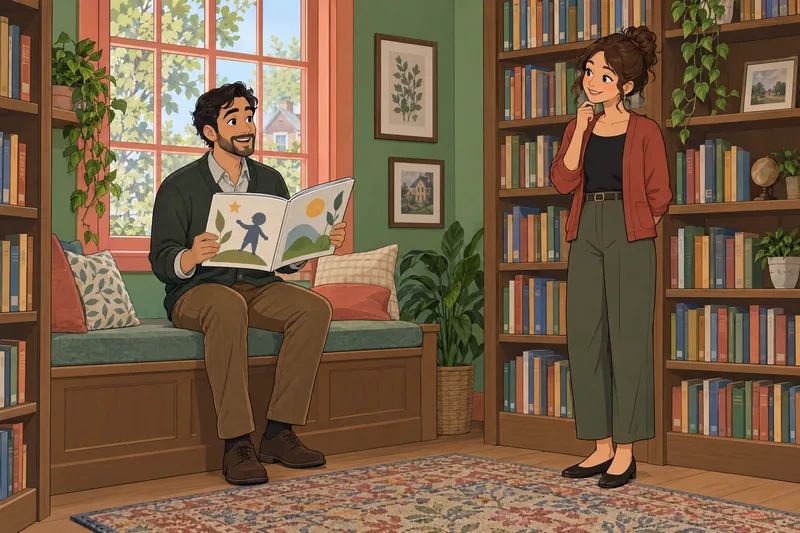 Create an Imaginary: friends read beside shelves.