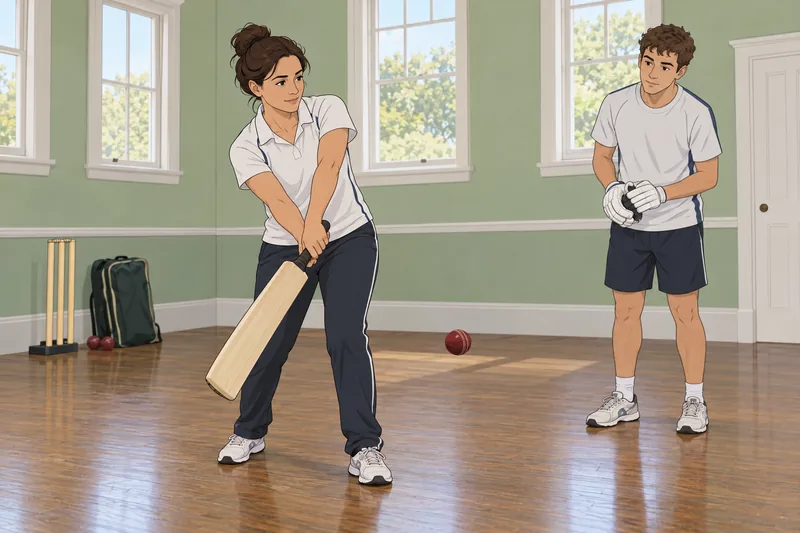 Cricket Quiz: a coach demonstrates a defensive stroke.