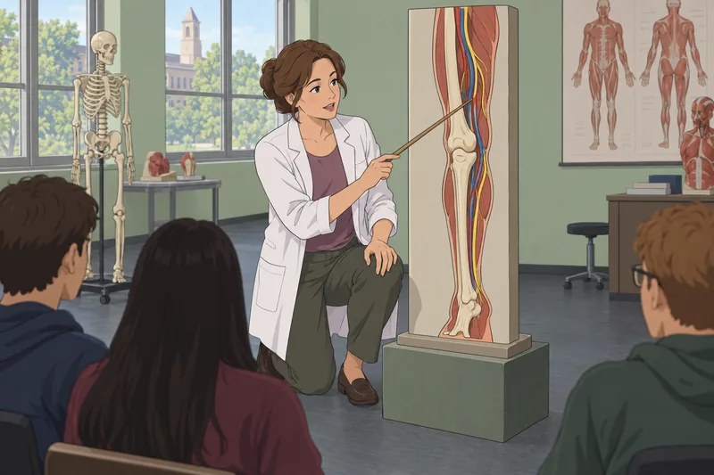 Cross-Sectional Anatomy Quiz: student examines a limb model.