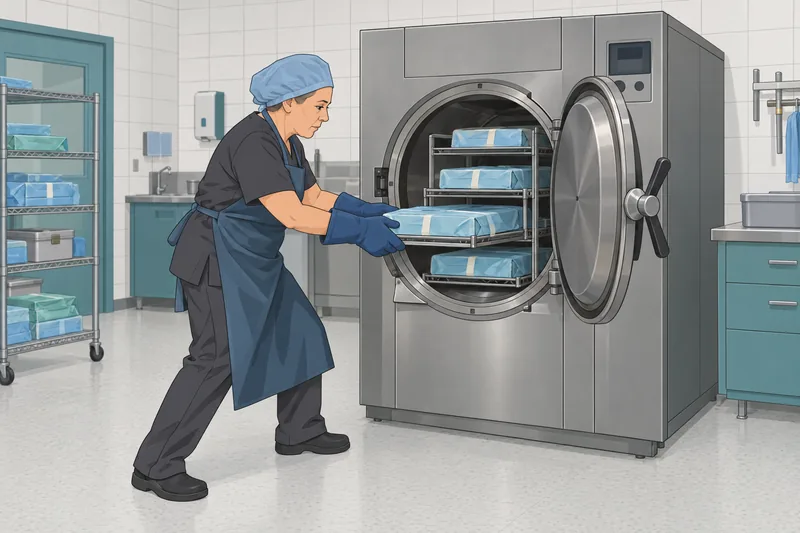 CST Practice Exam shows a sterilizer loading check.