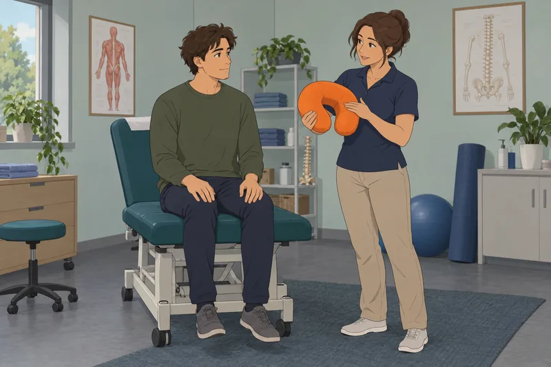 Quiz sobre posiciones: una terapeuta muestra apoyo cervical.