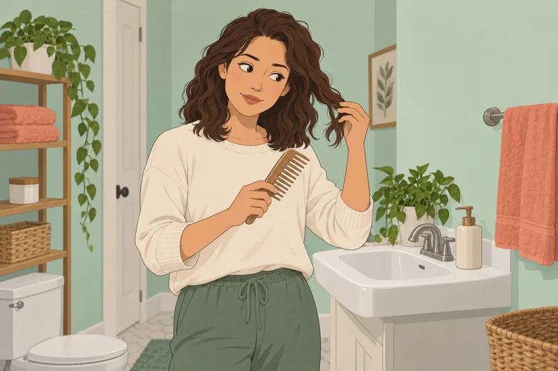 Curl Type Quiz shows waves beside a sink.