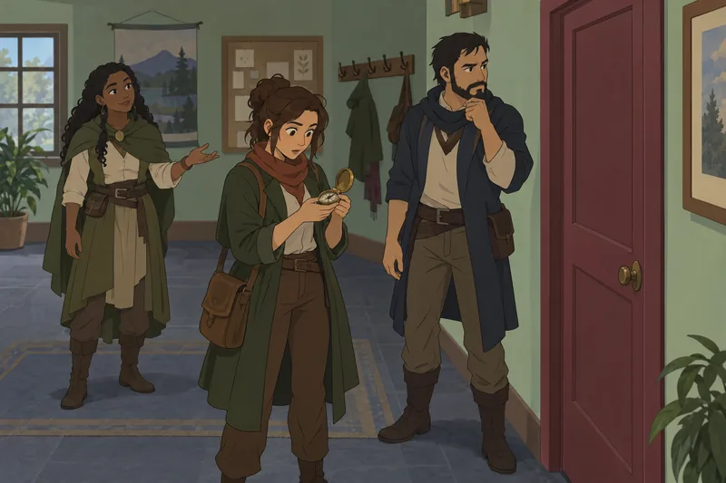 D&D Character Quiz shows a compass-led party decision.