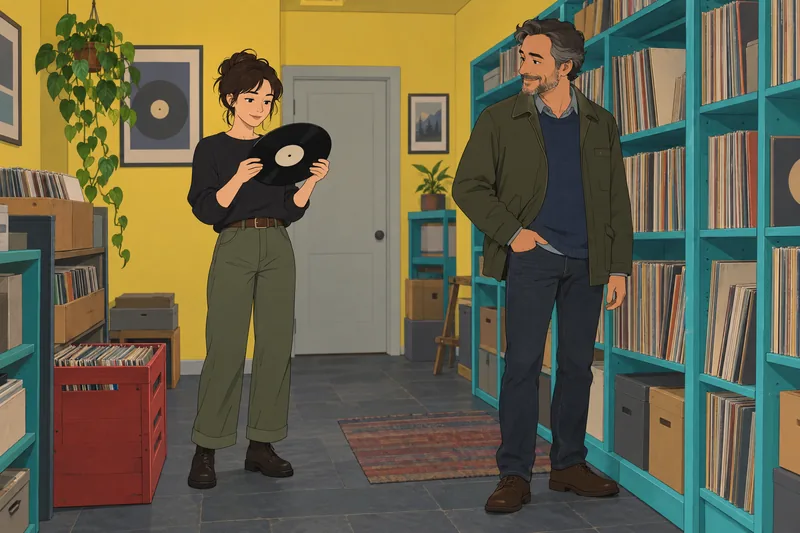 Este cuestionario de personajes muestra discos cuidadosamente archivados.
