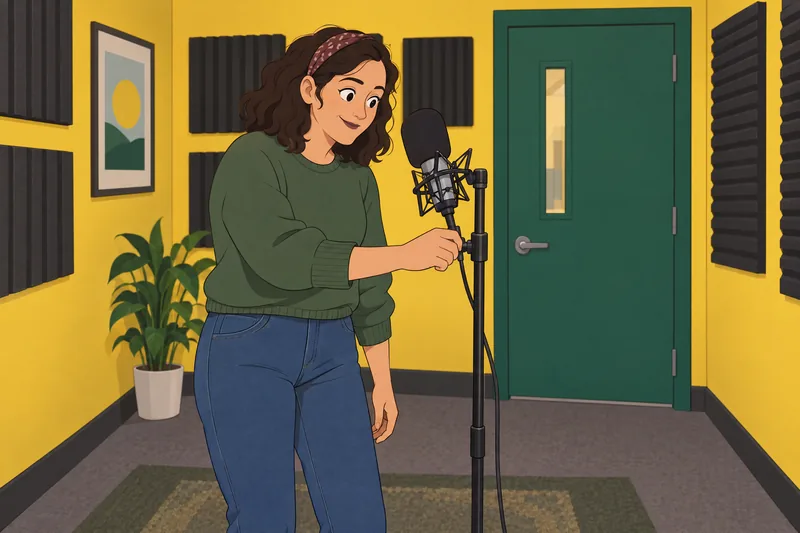 Dan and Phil fan listens by a microphone.