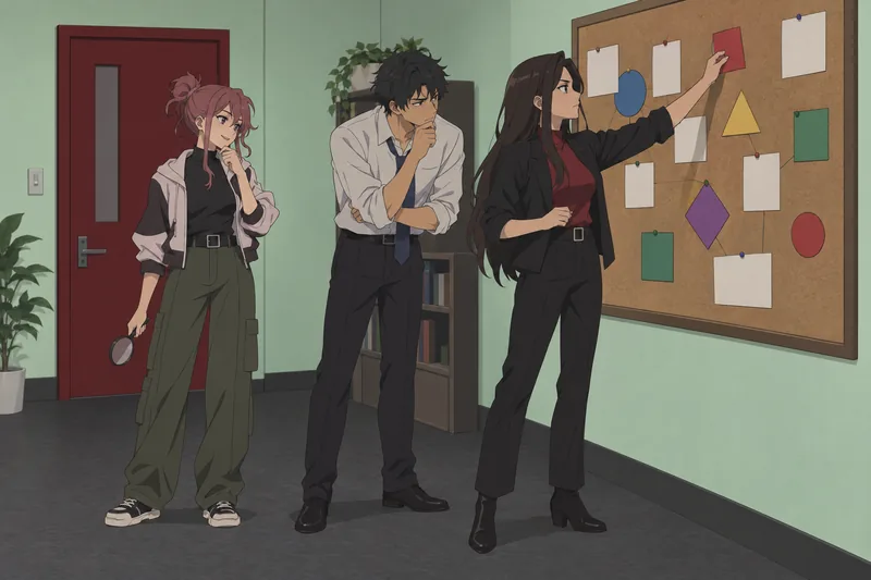 Danganronpa Character Quiz shows students comparing clues.