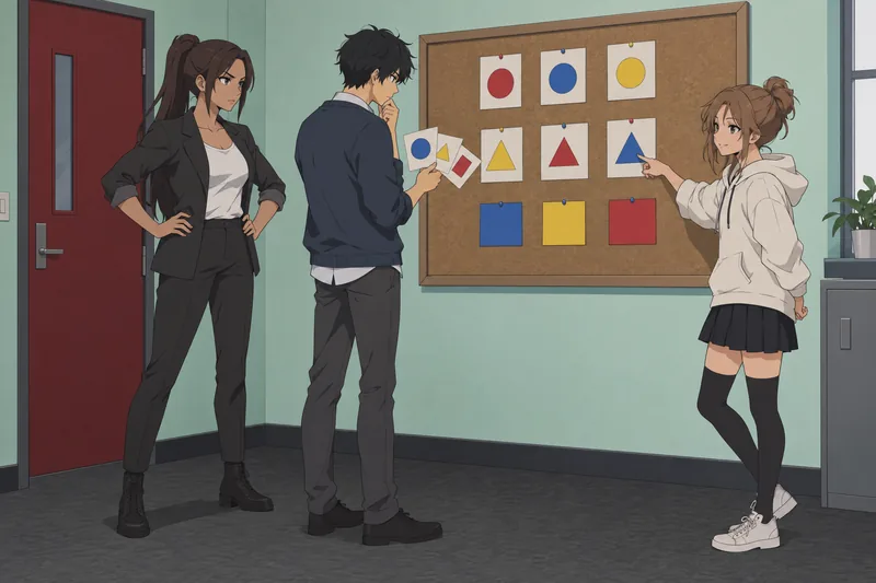 Quiz de personajes muestra estudiantes comparando pistas.