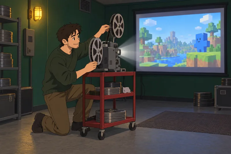 DanTDM Quiz fan examines a film projector.