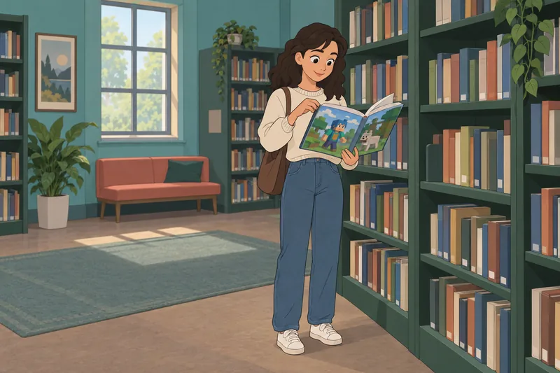 DanTDM Quiz fan studies an illustrated book.