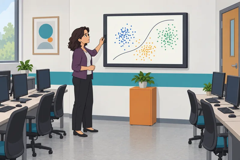 cuestionario de ciencia muestra una instructora observando grupos.
