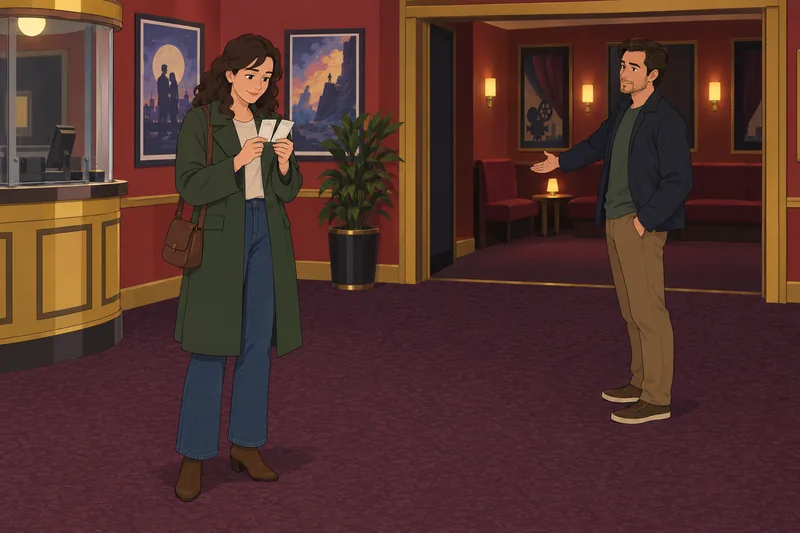 Dating Quiz shows shared planning near cinema tickets.
