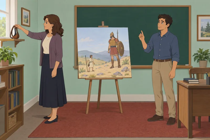Ilustración del cuestionario sobre David en un aula.