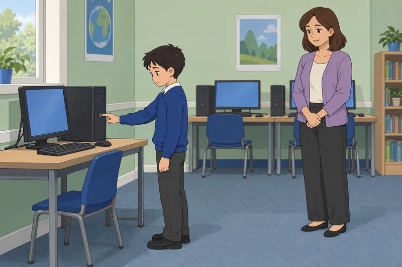 Computer Addiction Assessment appears in a school lab.