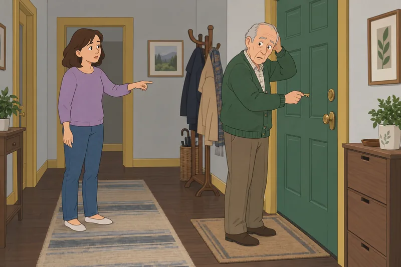 Dementia Quiz shows uncertainty in a hallway.
