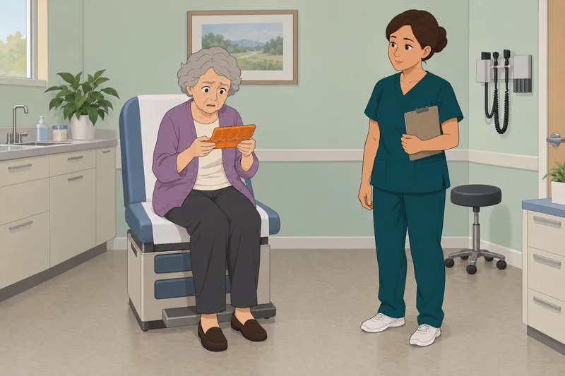 Dementia Quiz shows a clinic medication check.