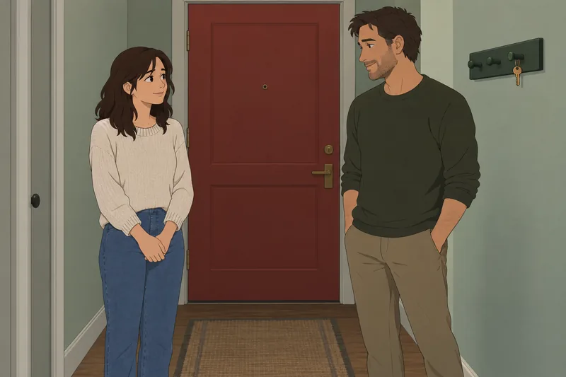 Quiz de reflexión muestra adultos ante una puerta.