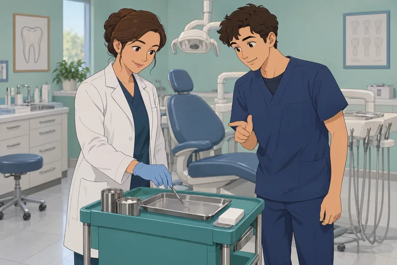 El cuestionario sobre instrumental muestra un explorador dental.
