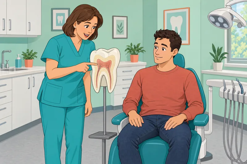 Dental Quiz shows a dentist teaching prevention.