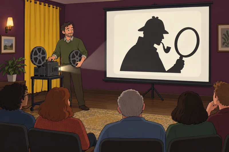 La trivia de detectives muestra proyector y bobina.