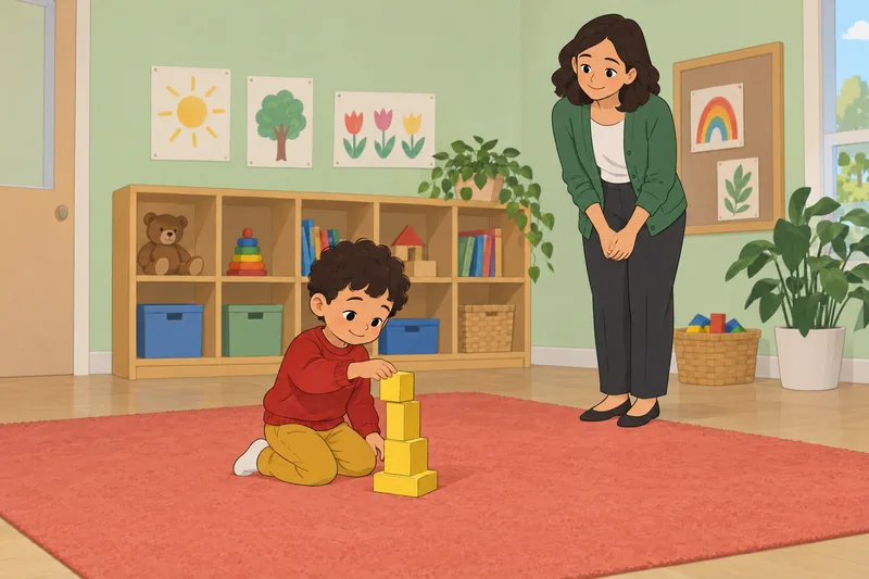 Developmental Milestones Quiz shows careful block stacking.
