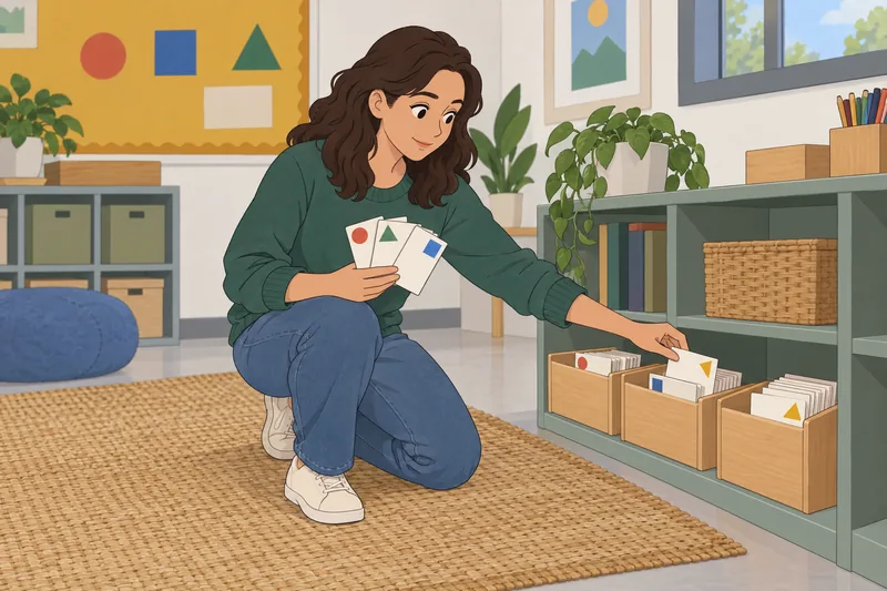 Dewey Decimal System cards arranged for study.