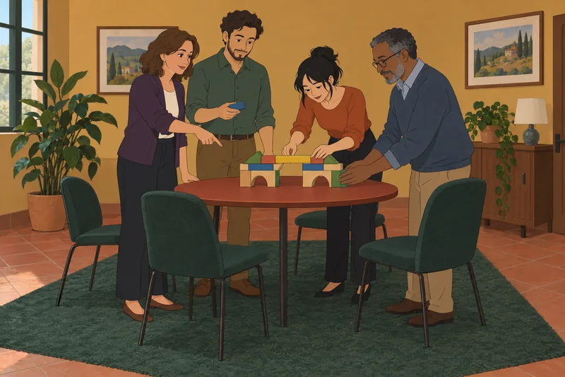 Small Group Development shows four people building together.