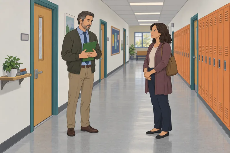 Assessment of Pedagogical beliefs discussed in a hallway.