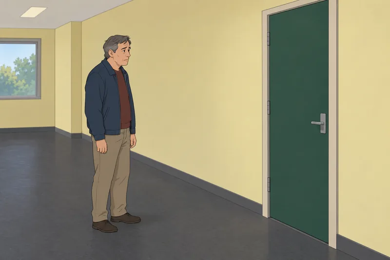 Loneliness Type Diagnostic: a man faces a closed door.