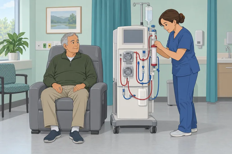 Dialysis Quiz shows a patient in clinic treatment.