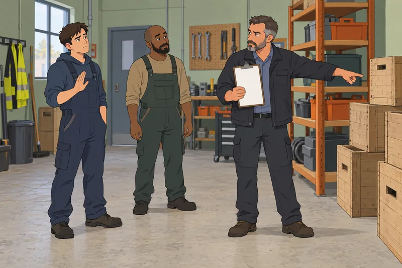 Dictator Test shows a supervisor directing a workshop.