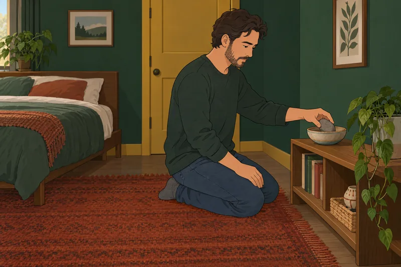 Difficulties in Emotion: man steadies with a stone.