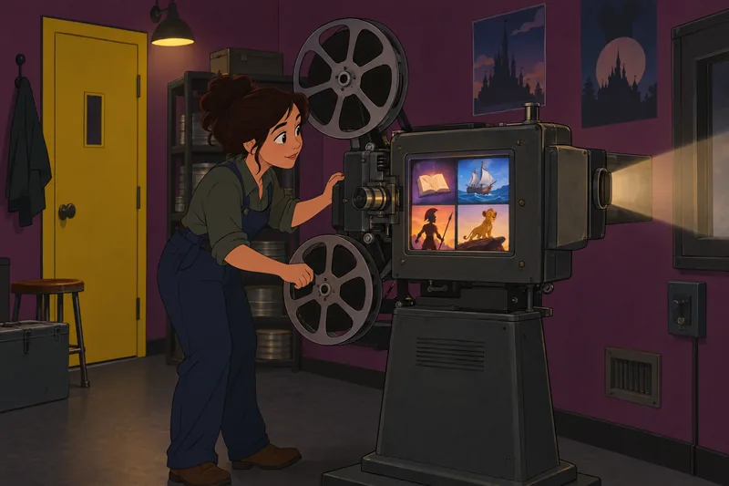 Disney Movie Quiz unfolds beside a film projector.