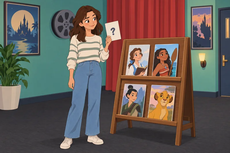 Disney Movie Quiz shows a thoughtful card choice.
