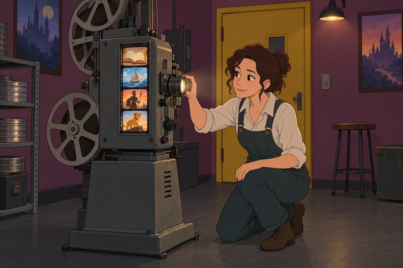 El cuestionario sobre películas aparece junto al proyector.