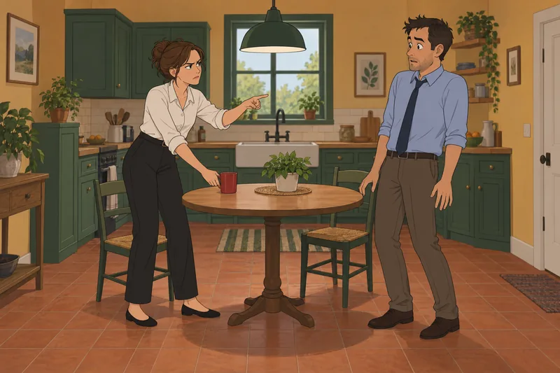 Displaced Aggression Questionnaire shows a tense kitchen exchange.