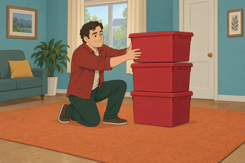 Dispositional Materialism Questionnaire depicts accumulating storage bins.