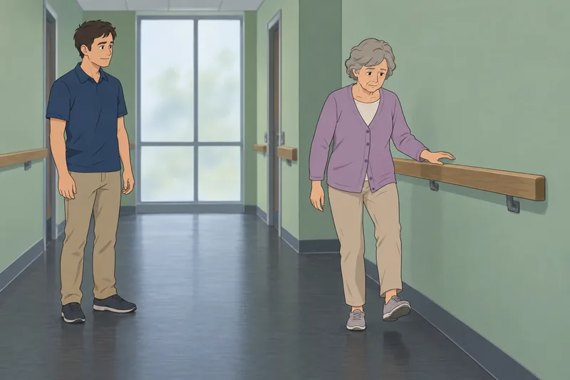 “Do I Have” — woman balances in hallway.