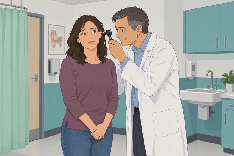 Do I Have: a clinician checks one ear.
